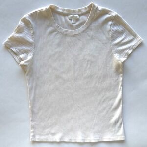 LYR by Splendid Ribbed Cotton Blend Short Sleeve Slim Fit Tee-Cream-Womens Sze S